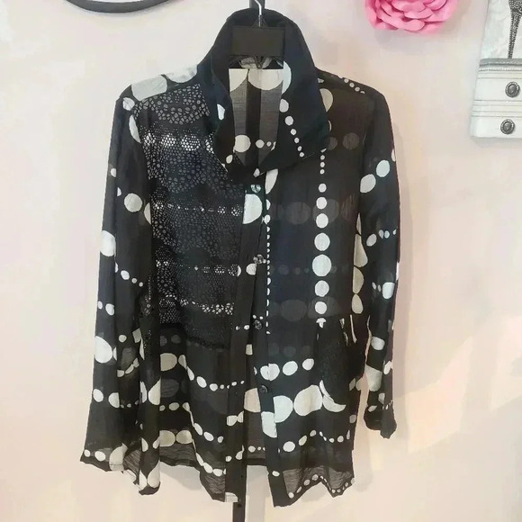 Damee Black and White Polka Dot Sheer Blouse/Jacket - Picture 1 of 9
